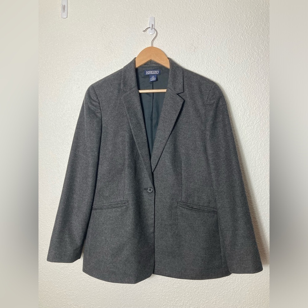 Lands End wool cashmere blend gray pea coat blazer 14 petite